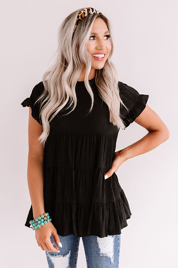 Coffee Date Crushin' Babydoll Top In Black