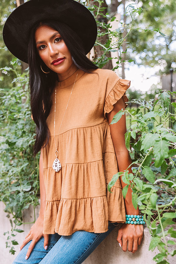 Coffee Date Crushin' Babydoll Top In Camel