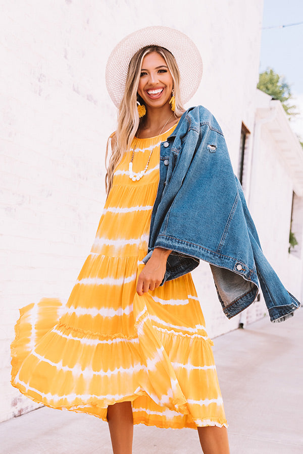 Parisian Twirls Tie Dye Midi In Golden Honey