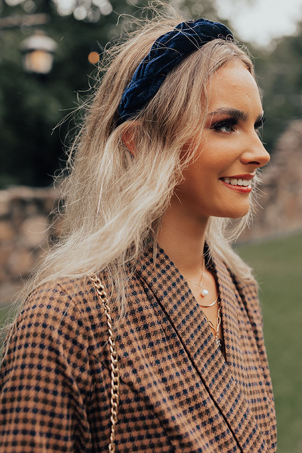 The Good Years Velvet Headband In Navy