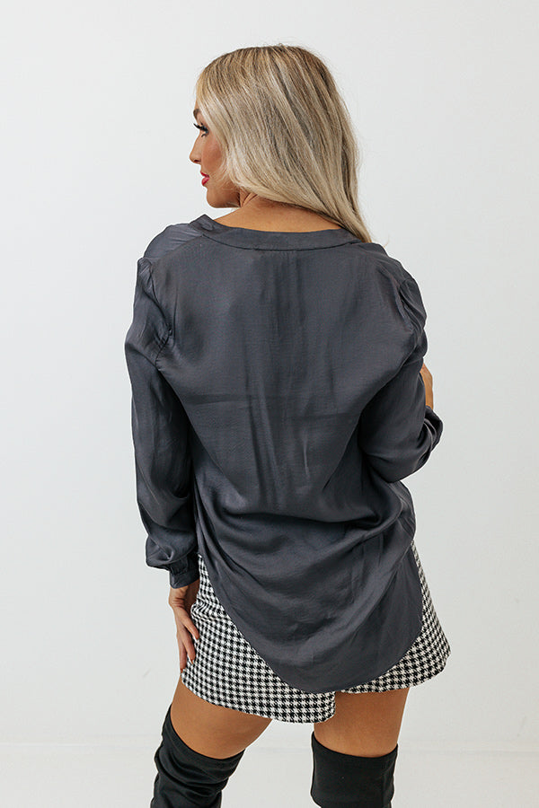 London Skyline Satin Top In Charcoal