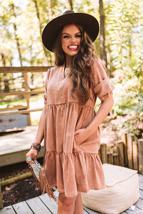 Taking The Scenic Route Babydoll Dress In Camel Taking The Scenic Route Babydoll Dress In Camel