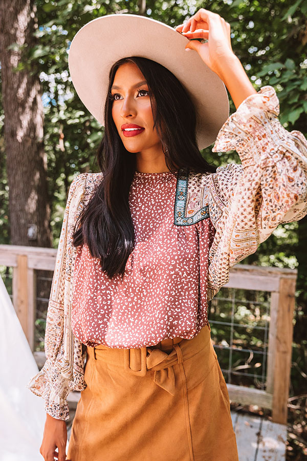 Botanical Brunch Shift Top In Dark Blush