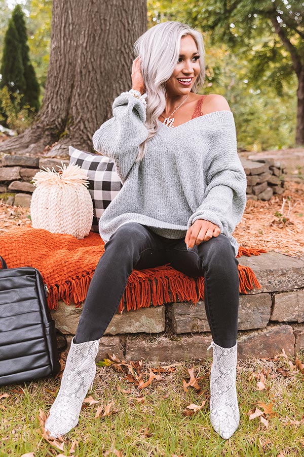 Denver Delights Knit Tunic Sweater In Grey