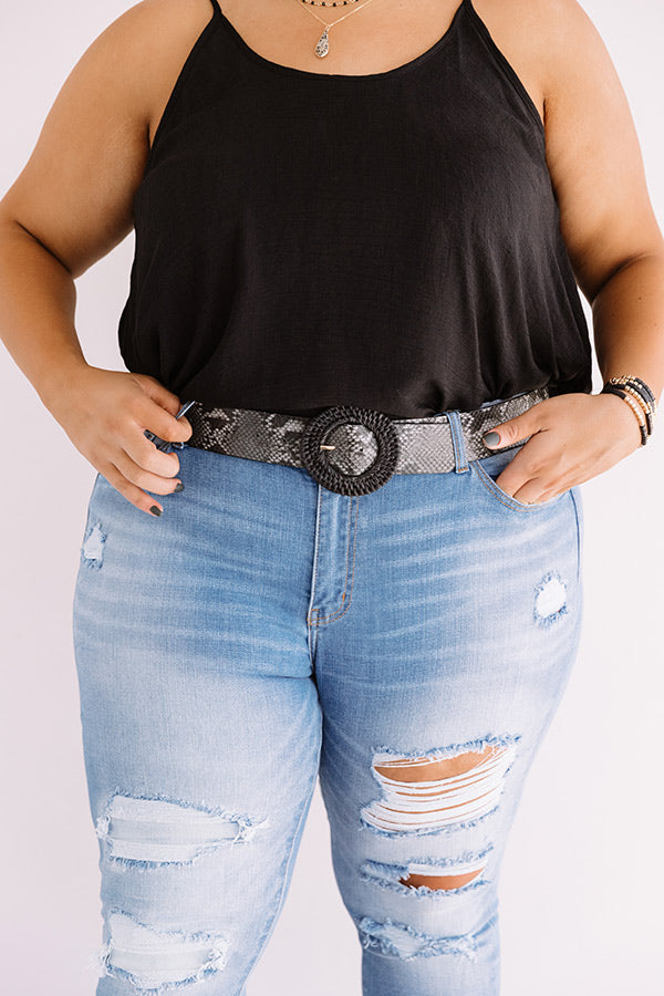 Solo In Soho Snake Print Belt In Black