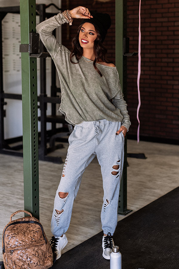 A Little Chilly Distressed Joggers In Grey