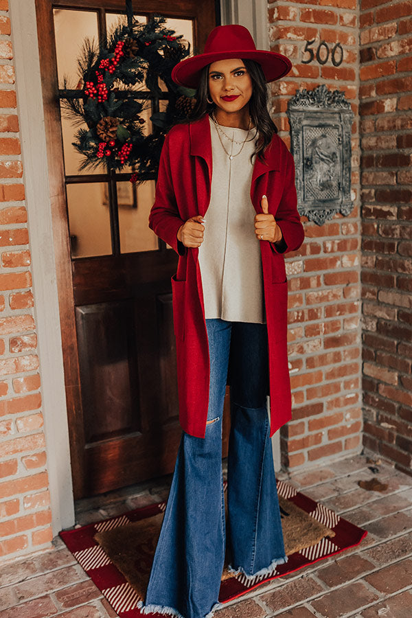 Instant Classic Cardigan In Wine