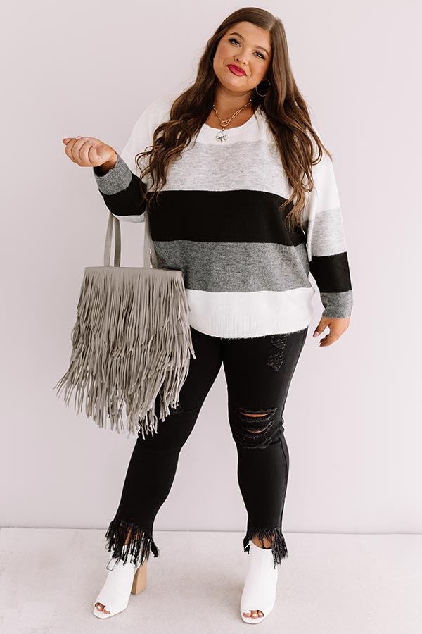 Cozy Sunday Charm Color Block Sweater In Grey Curves Image - 1