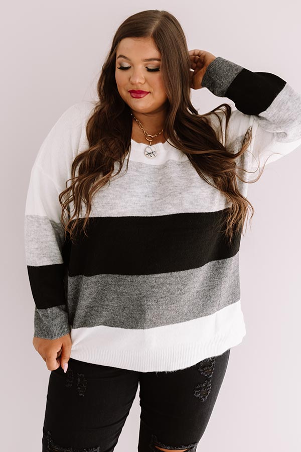 Cozy Sunday Charm Color Block Sweater In Grey Curves Image - 1