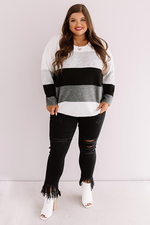 Cozy Sunday Charm Color Block Sweater In Grey Curves Image - 1