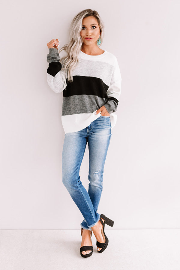 Cozy Sunday Charm Color Block Sweater In Grey Image - 1