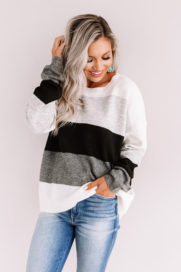 Cozy Sunday Charm Color Block Sweater In Grey Image - 1
