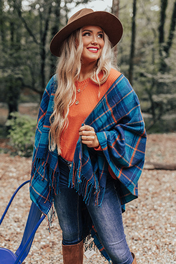 Autumn Mornings Plaid Poncho In Teal • Impressions Online Boutique