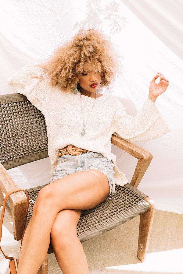 Laying Low In Colorado Popcorn Knit Sweater In Cream Image - 1