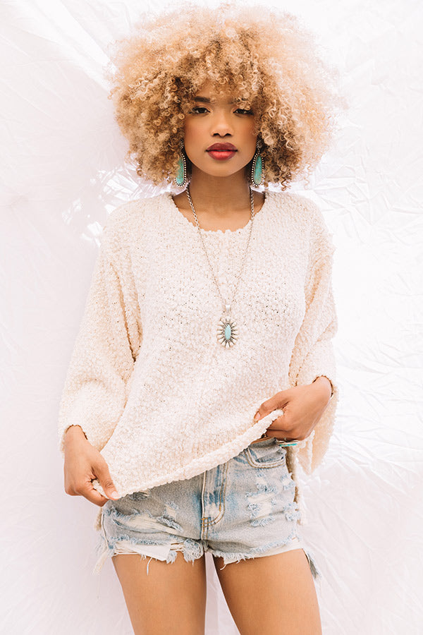Laying Low In Colorado Popcorn Knit Sweater In Cream Image - 1