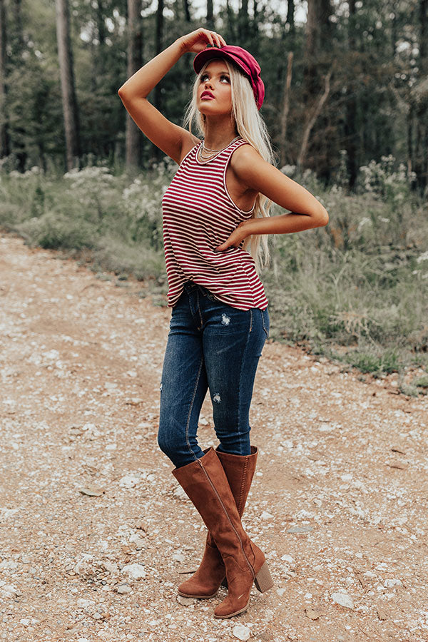 Back Together Stripe Tank In Wine