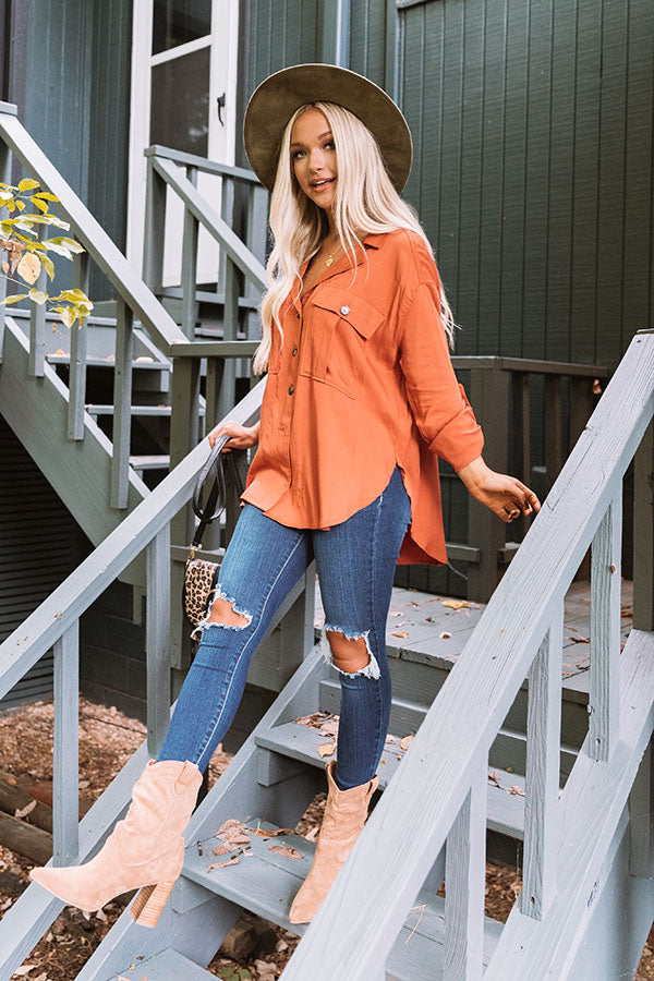 Upstate Journey Button Up Top In Rust