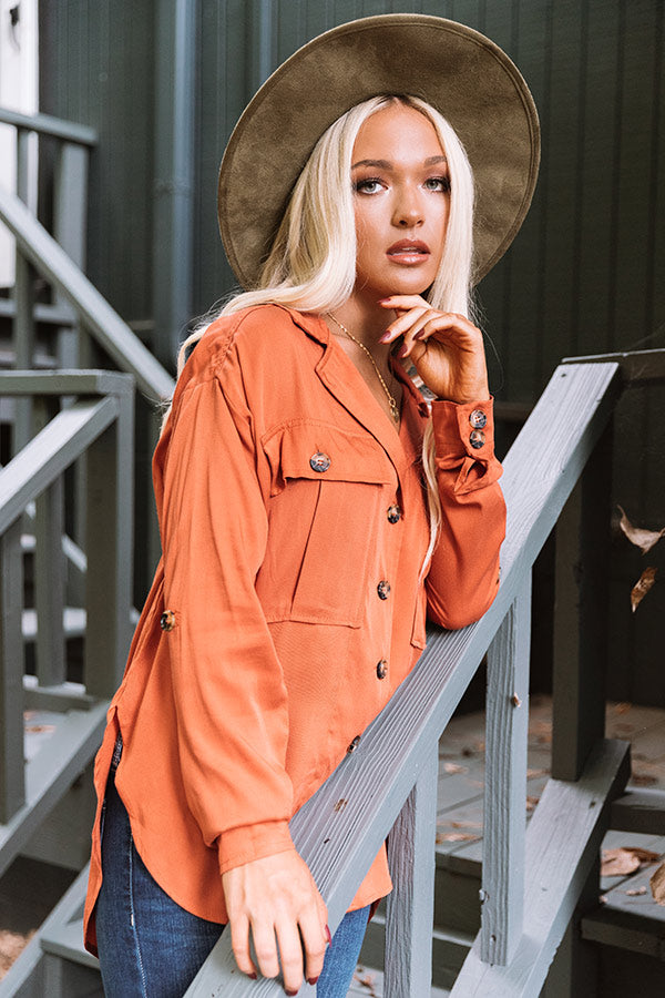 Upstate Journey Button Up Top In Rust