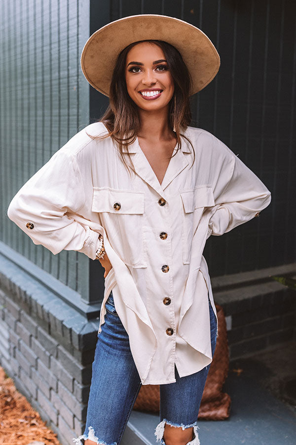 Upstate Journey Button Up Top In Cream