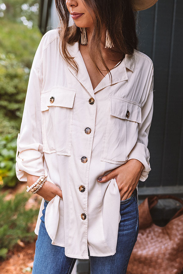 Upstate Journey Button Up Top In Cream