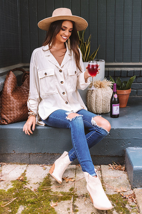 Upstate Journey Button Up Top In Cream