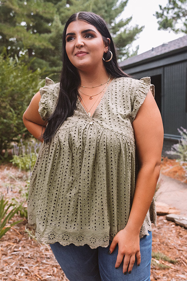 Sugar Pie Babydoll Eyelet Top In Sage   Curves