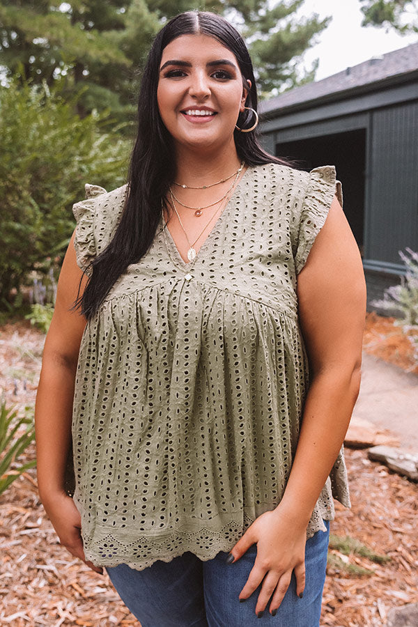 Sugar Pie Babydoll Eyelet Top In Sage   Curves