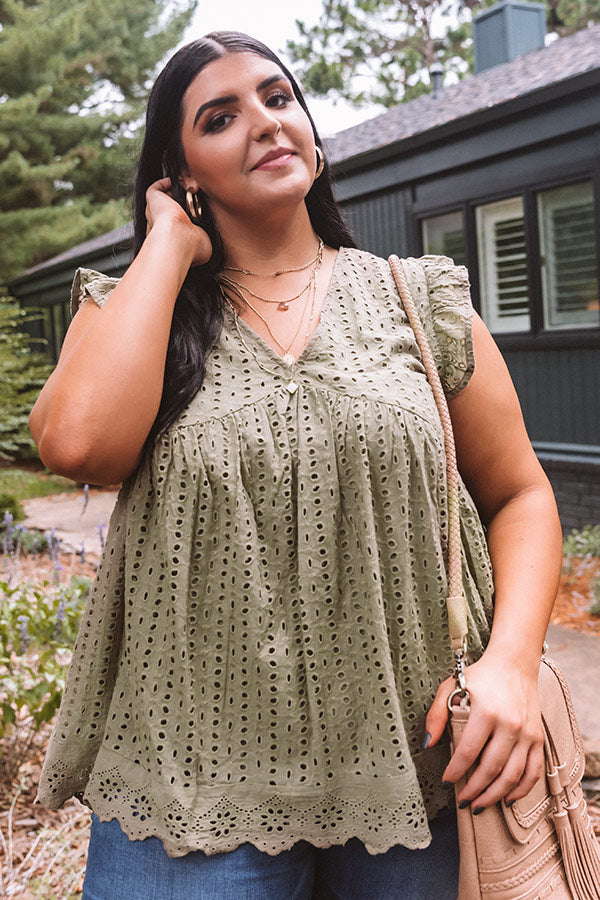 Sugar Pie Babydoll Eyelet Top In Sage   Curves