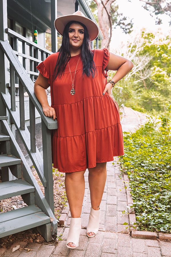 Ready To Party Babydoll Dress In Rust Curves