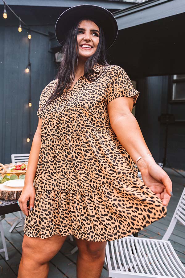 Swoon And Sway Leopard Shift Dress in Camel Curves