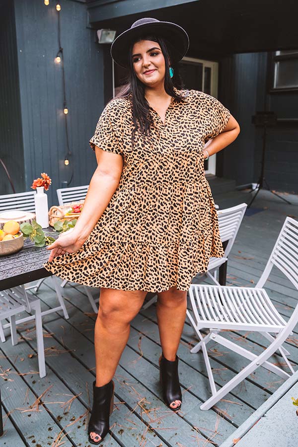 Swoon And Sway Leopard Shift Dress in Camel Curves