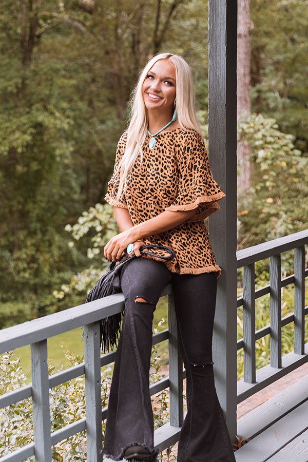 Town Hall Leopard Shift Top In Camel