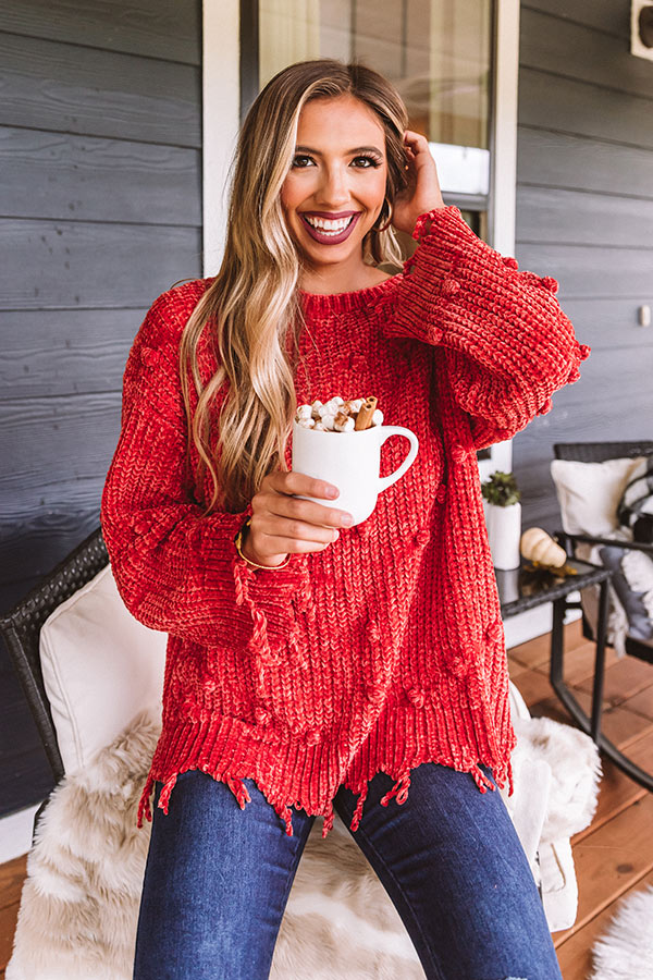 Fall Forever Chenille Sweater In Scarlet