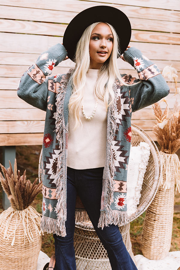 Sweet Retreat Frayed Cardigan In Slate
