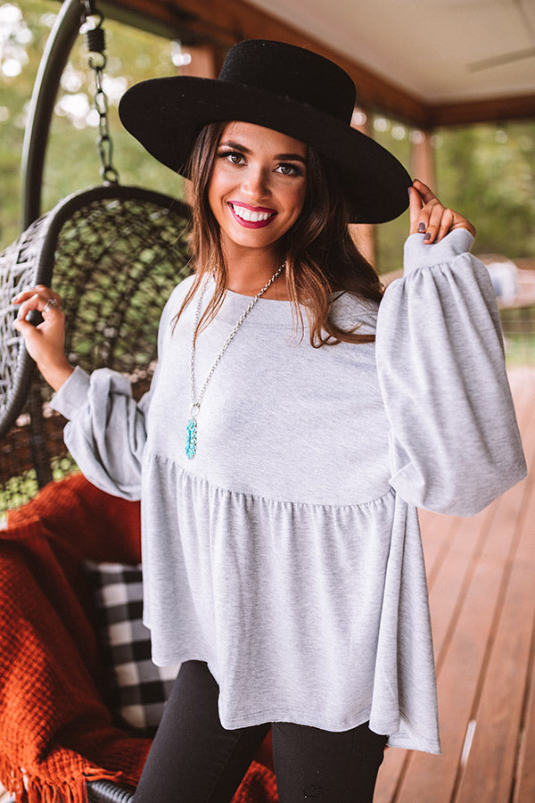 Fall Destination Babydoll Sweater In Grey • Impressions Online Boutique