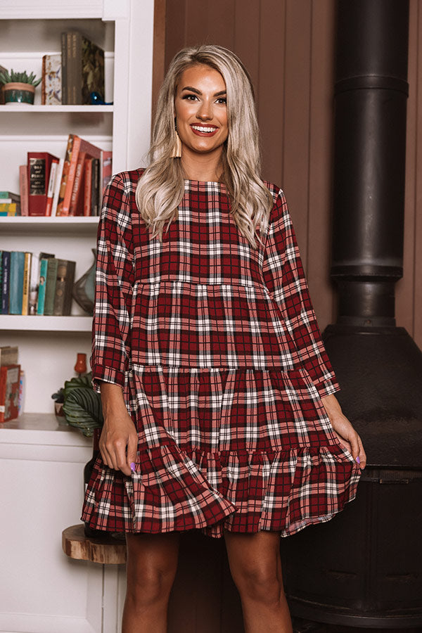 Cinnamon And Spice Plaid Babydoll Dress In Wine