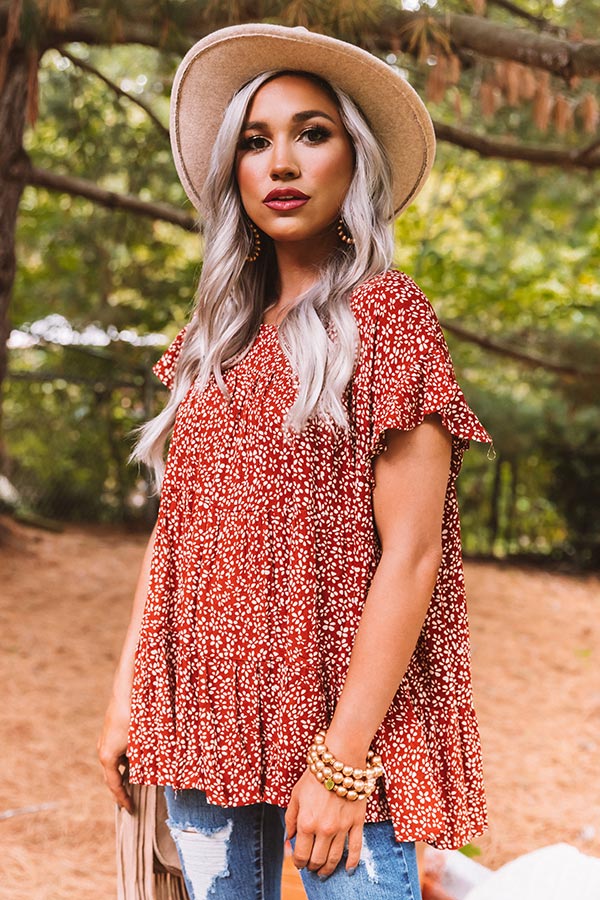 Serious Delight Babydoll Top In Rust