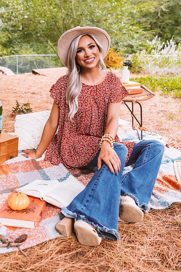 Serious Delight Babydoll Top In Rust