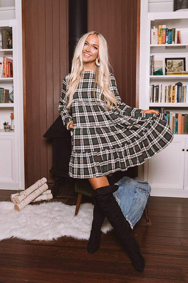 Cinnamon And Spice Plaid Babydoll Dress In Green Cinnamon And Spice Plaid Babydoll Dress In Green