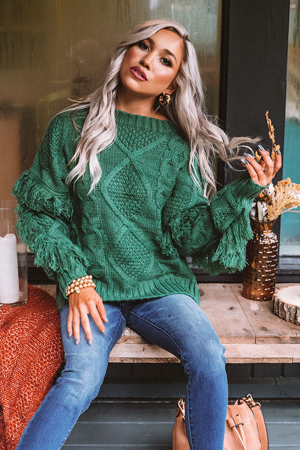 Cozy With You Cable Knit Sweater in Hunter Green