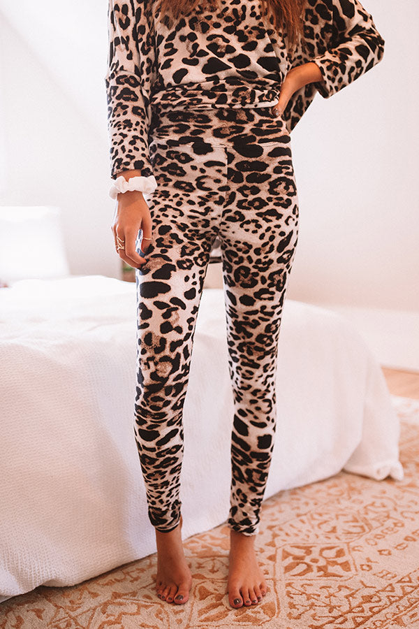 Cozy And Fabulous Leopard Leggings In Brown