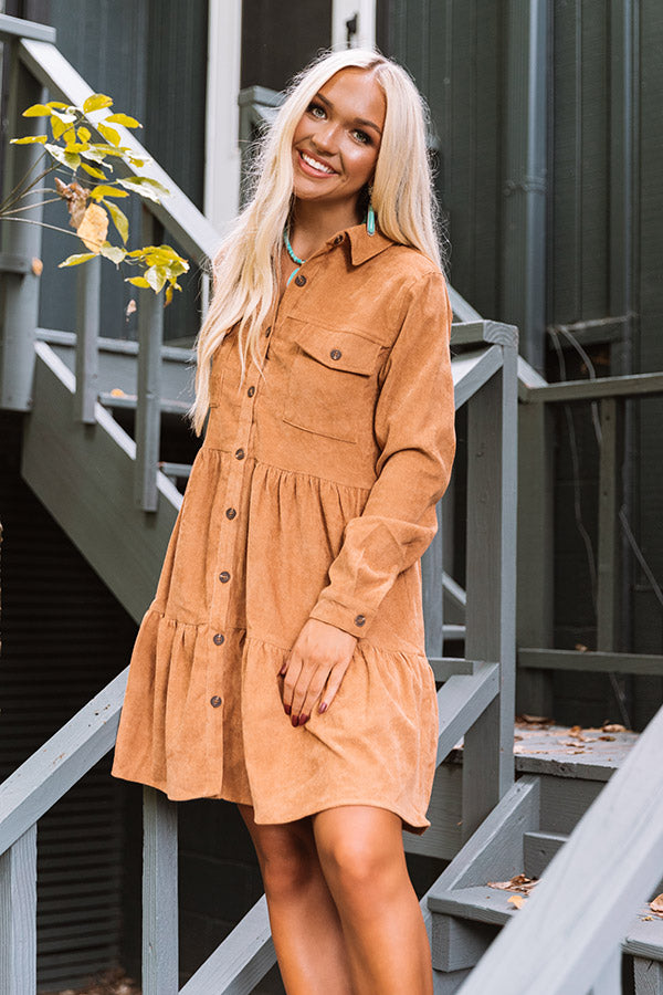 Fall Adventure Babydoll Corduroy Dress In Camel