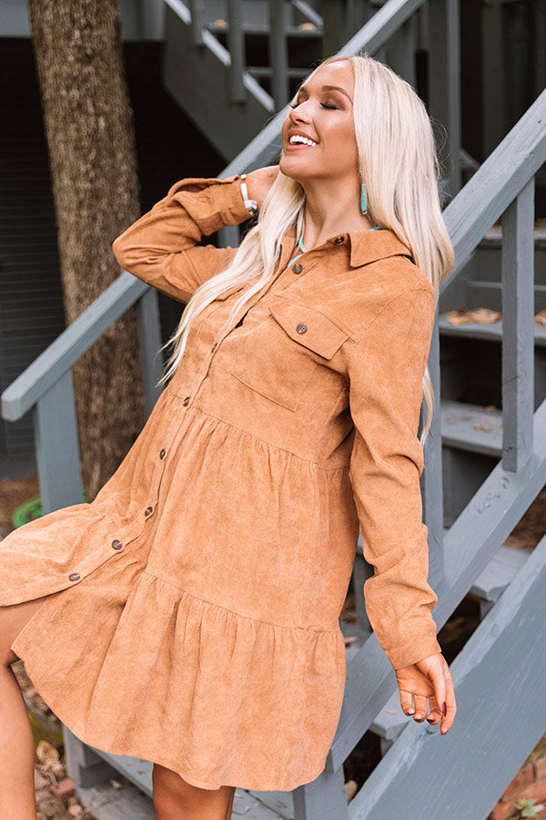 Fall Adventure Babydoll Corduroy Dress In Camel