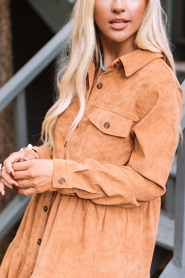 Fall Adventure Babydoll Corduroy Dress In Camel