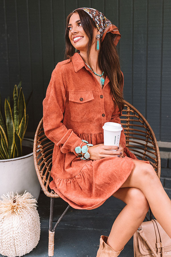 Fall Adventure Babydoll Corduroy Dress In Rust Fall Adventure Babydoll Corduroy Dress In Rust