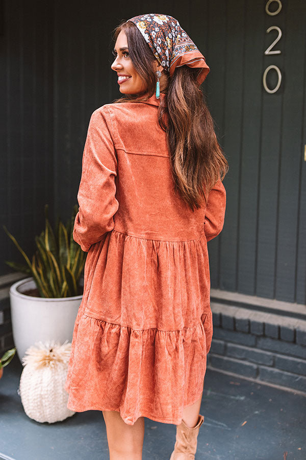 Fall Adventure Babydoll Corduroy Dress In Rust