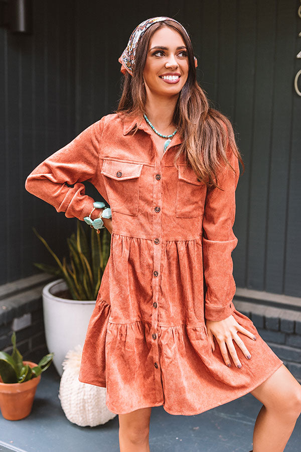 Fall Adventure Babydoll Corduroy Dress In Rust Fall Adventure Babydoll Corduroy Dress In Rust