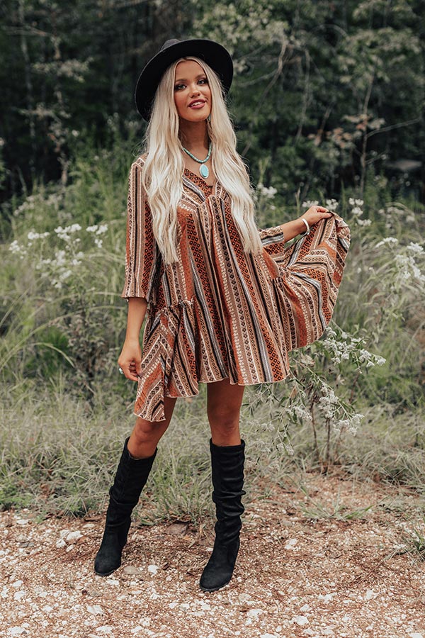 Moonlit Canyon Babydoll Dress In Rust