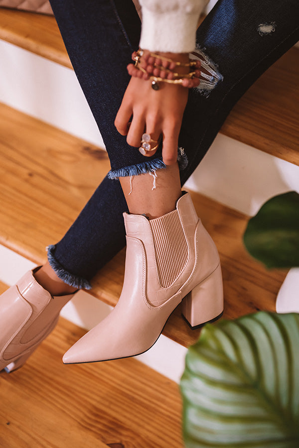 The Moira Faux Leather Bootie In Blush