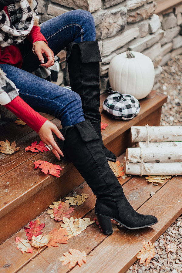 The Rosewood Thigh High Faux Suede Boot In Black